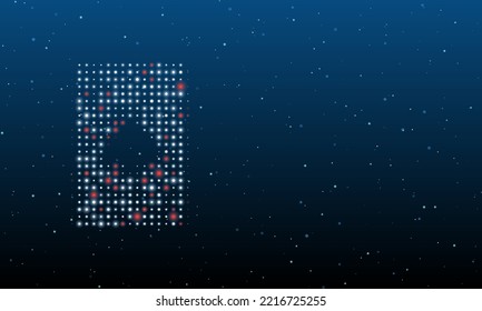 On the left is the ace of spades symbol filled with white dots. Background pattern from dots and circles of different shades. Vector illustration on blue background with stars