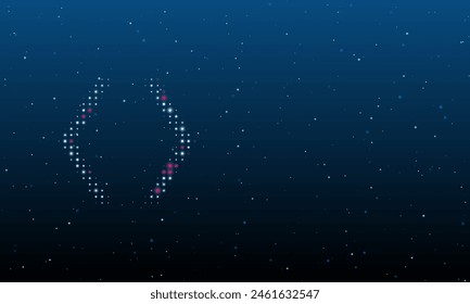 On the left is the angle brackets symbol filled with white dots. Background pattern from dots and circles of different shades. Vector illustration on blue background with stars
