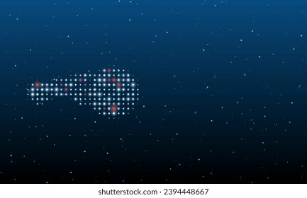 On the left is the angle grinder symbol filled with white dots. Background pattern from dots and circles of different shades. Vector illustration on blue background with stars