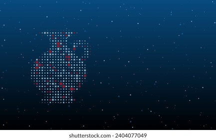 On the left is the antique vase symbol filled with white dots. Background pattern from dots and circles of different shades. Vector illustration on blue background with stars