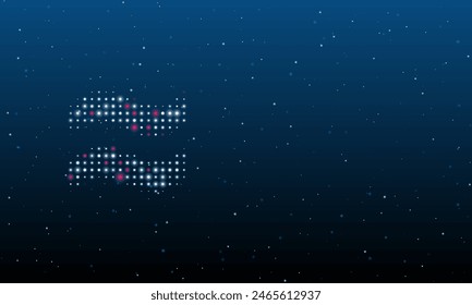 On the left is the approximately equal symbol filled with white dots. Background pattern from dots and circles of different shades. Vector illustration on blue background with stars