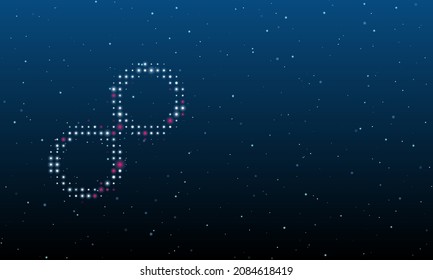 On the left is the astrological opposition symbol filled with white dots. Background pattern from dots and circles of different shades. Vector illustration on blue background with stars