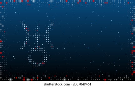 A la izquierda está el símbolo astrológico uranus, con puntos blancos. Resumen marco futurista de puntos y círculos. Ilustración vectorial sobre fondo azul con estrellas