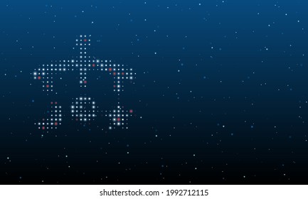 On the left is the baby mobile symbol filled with white dots. Background pattern from dots and circles of different shades. Vector illustration on blue background with stars