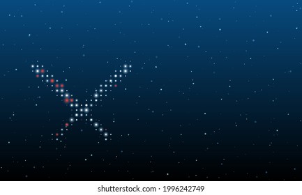 On the left is the baseball bats symbol filled with white dots. Background pattern from dots and circles of different shades. Vector illustration on blue background with stars
