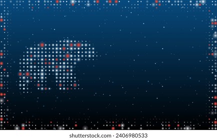 Links ist das Bärensymbol mit weißen Punkten. Pointillismus-Stil. Abstrakter futuristischer Rahmen von Punkten und Kreisen. Einige Punkte sind rot. Vektorgrafik auf blauem Hintergrund mit Sternen