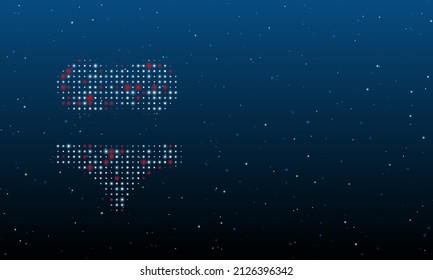 A la izquierda está el símbolo bikini relleno de puntos blancos. Patrón de fondo de puntos y círculos de diferentes matices. Ilustración vectorial sobre fondo azul con estrellas