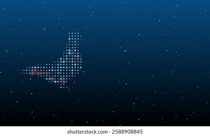 On the left is the bird pigeon symbol filled with white dots. Background pattern from dots and circles of different shades. Vector illustration on blue background with stars