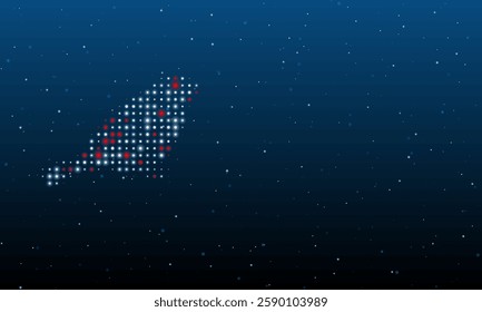 On the left is the bird sparrow symbol filled with white dots. Background pattern from dots and circles of different shades. Vector illustration on blue background with stars