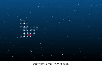 A la izquierda está el símbolo de pájaro lleno de puntos blancos. Patrón de fondo de puntos y círculos de diferentes matices. Ilustración vectorial sobre fondo azul con estrellas