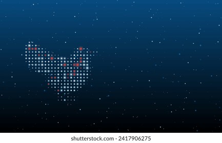 On the left is the bird symbol filled with white dots. Background pattern from dots and circles of different shades. Vector illustration on blue background with stars