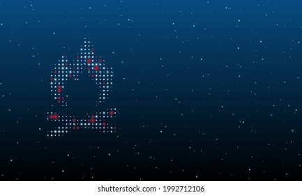 On the left is the bonfire symbol filled with white dots. Background pattern from dots and circles of different shades. Vector illustration on blue background with stars