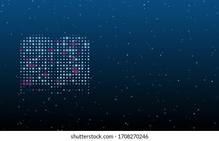 On the left is the book symbol filled with white dots. Background pattern from dots and circles of different shades. Some dots is pink. Vector illustration on blue background with stars