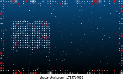 On the left is the book symbol filled with white dots. Abstract futuristic frame of dots and circles. Some dots is red. Vector illustration on blue background with stars
