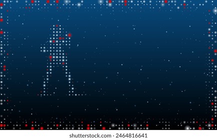 On the left is the boxer girl symbol filled with white dots. Pointillism style. Abstract futuristic frame of dots and circles. Some dots is red. Vector illustration on blue background with stars