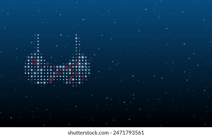 A la izquierda está el símbolo del sujetador lleno de puntos blancos. Patrón de fondo de puntos y círculos de diferentes tonos. Ilustración vectorial sobre fondo azul con estrellas