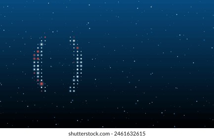 On the left is the brackets symbol filled with white dots. Background pattern from dots and circles of different shades. Vector illustration on blue background with stars