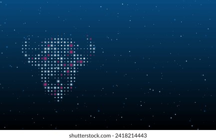 On the left is the buffalo symbol filled with white dots. Background pattern from dots and circles of different shades. Vector illustration on blue background with stars