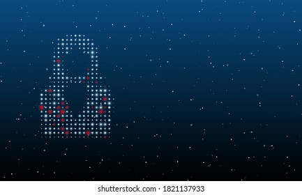 On the left is the business woman symbol filled with white dots. Background pattern from dots and circles of different shades. Some dots is red. Vector illustration on blue background with stars