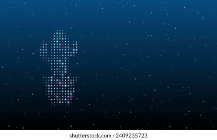 A la izquierda está el símbolo del cactus relleno de puntos blancos. Patrón de fondo de puntos y círculos de diferentes matices. Ilustración vectorial sobre fondo azul con estrellas