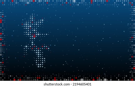On the left is the carnivorous plant symbol filled with white dots. Abstract futuristic frame of dots and circles. Vector illustration on blue background with stars
