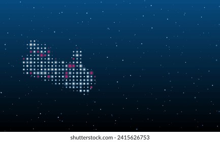 On the left is the carpentry planer symbol filled with white dots. Background pattern from dots and circles of different shades. Vector illustration on blue background with stars