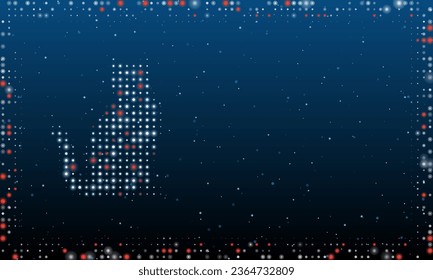 A la izquierda está el símbolo del gato lleno de puntos blancos. Estilo de puntillismo. Resumen marco futurista de puntos y círculos. Algunos puntos son rojos. Ilustración vectorial sobre fondo azul con estrellas