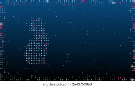 À esquerda está o símbolo do gato preenchido com pontos brancos. Estilo pontilhismo. Quadro futurista abstrato de pontos e círculos. Alguns pontos são rosa. Ilustração vetorial sobre fundo azul com estrelas