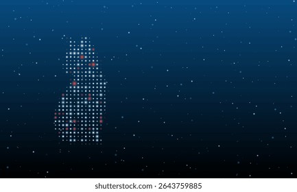 On the left is the cat symbol filled with white dots. Background pattern from dots and circles of different shades. Vector illustration on blue background with stars
