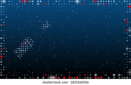 On the left is the champagne opening symbol filled with white dots. Abstract futuristic frame of dots and circles. Some dots is red. Vector illustration on blue background with stars