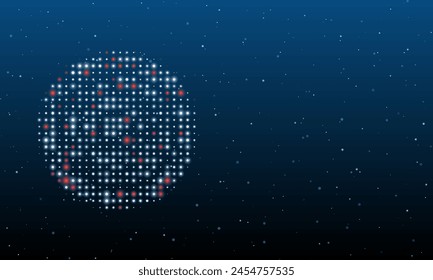 Auf der linken Seite ist das Schachbrettspiel-Symbol mit weißen Punkten gefüllt. Hintergrundmuster aus Punkten und Kreisen unterschiedlicher Schattierungen. Vektorillustration auf blauem Hintergrund mit Sternen