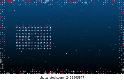 A la izquierda está el símbolo del pecho lleno de puntos blancos. Estilo puntillismo. Abstractas marco futurista de puntos y círculos. Algunos puntos son rojos. Ilustración vectorial sobre fondo azul con estrellas