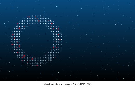 A la izquierda está el símbolo de círculo lleno de puntos blancos. Patrón de fondo de puntos y círculos de diferentes matices. Ilustración vectorial sobre fondo azul con estrellas