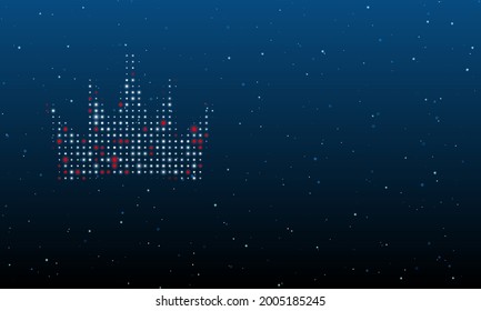 A la izquierda está el símbolo de la corona con puntos blancos. Patrón de fondo de puntos y círculos de diferentes matices. Ilustración vectorial sobre fondo azul con estrellas