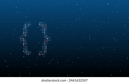 On the left is the curly brackets symbol filled with white dots. Background pattern from dots and circles of different shades. Vector illustration on blue background with stars