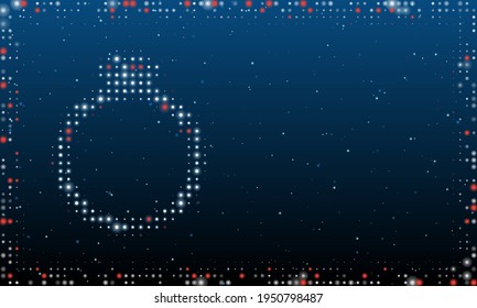 On The Left Is The Diamond Ring Symbol Filled With White Dots. Pointillism Style. Abstract Futuristic Frame Of Dots And Circles. Some Dots Is Red. Vector Illustration On Blue Background With Stars