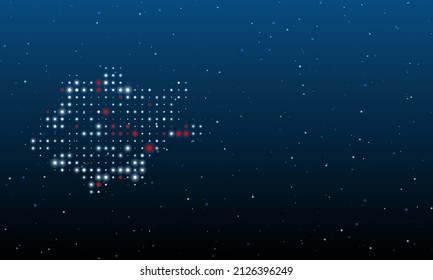 On the left is the digital tech symbol filled with white dots. Background pattern from dots and circles of different shades. Vector illustration on blue background with stars