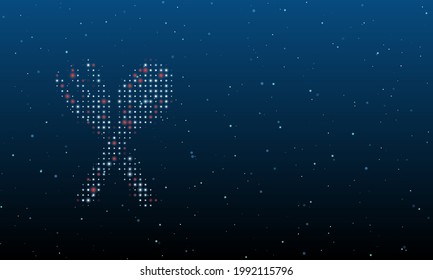 On the left is the dinner time symbol filled with white dots. Background pattern from dots and circles of different shades. Vector illustration on blue background with stars