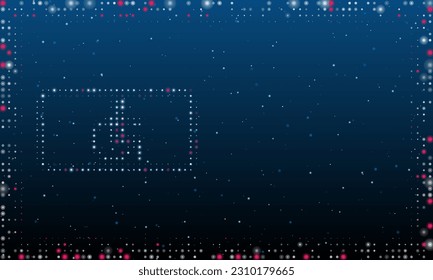 On the left is the disabled road symbol filled with white dots. Pointillism style. Abstract futuristic frame of dots and circles. Some dots is pink. Vector illustration on blue background with stars