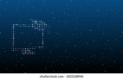 On the left is the distance learning symbol filled with white dots. Background pattern from dots and circles of different shades. Some dots is pink. Vector illustration on blue background with stars