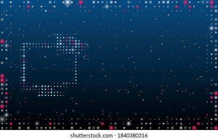On the left is the distance learning symbol filled with white dots. Abstract futuristic frame of dots and circles. Some dots is pink. Vector illustration on blue background with stars