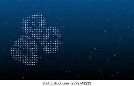 On the left is the divination stones symbol filled with white dots. Background pattern from dots and circles of different shades. Vector illustration on blue background with stars