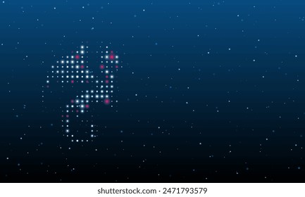 On the left is the dragon symbol filled with white dots. Background pattern from dots and circles of different shades. Vector illustration on blue background with stars