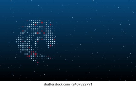 On the left is the dragon's head symbol filled with white dots. Background pattern from dots and circles of different shades. Vector illustration on blue background with stars
