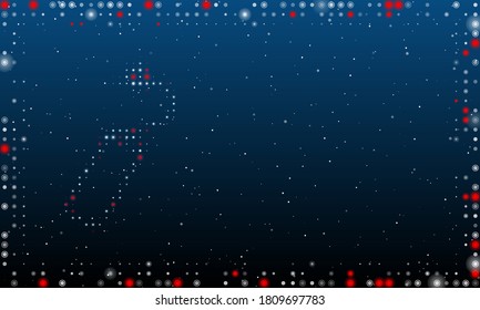 A la izquierda está el símbolo dinamita lleno de puntos blancos. Resumen marco futurista de puntos y círculos. Algunos puntos son rojos. Ilustración vectorial sobre fondo azul con estrellas