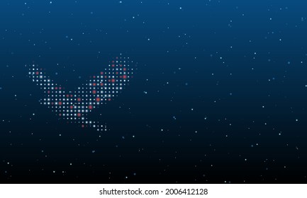 On the left is the eagle symbol filled with white dots. Background pattern from dots and circles of different shades. Vector illustration on blue background with stars