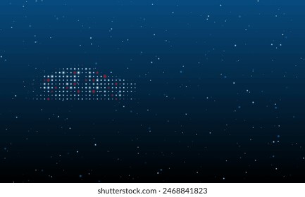 On the left is the electric car symbol filled with white dots. Background pattern from dots and circles of different shades. Vector illustration on blue background with stars