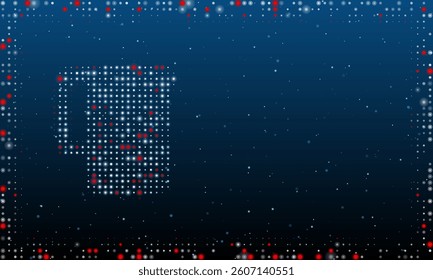 On the left is the electric kettle symbol filled with white dots. Pointillism style. Abstract futuristic frame of dots and circles. Some dots is red. Vector illustration on blue background with stars