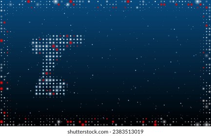 Auf der linken Seite befindet sich das Symbol des elektrischen Schraubendrehers, gefüllt mit weißen Punkten. Abstrakter futuristischer Rahmen von Punkten und Kreisen. Vektorgrafik auf blauem Hintergrund mit Sternen