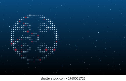 On the left is the electrical board symbol filled with white dots. Background pattern from dots and circles of different shades. Vector illustration on blue background with stars